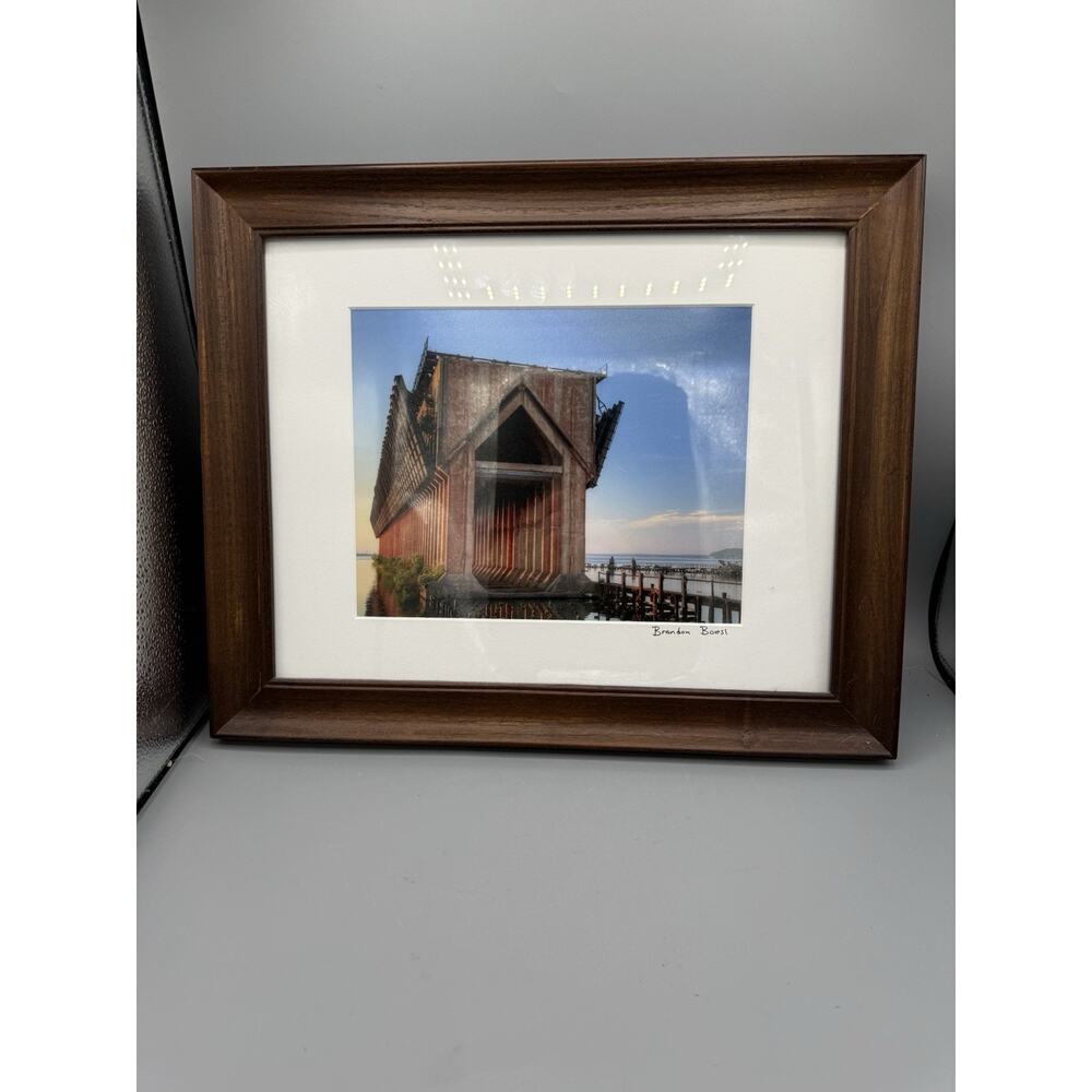Signed Brandon Boesl Framed Waterfront Industrial Photo Print Wall Art 18x14